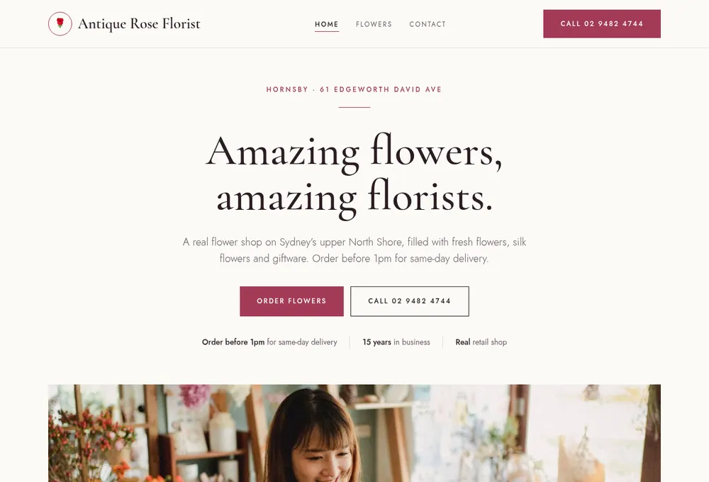 Concept design for a florist website