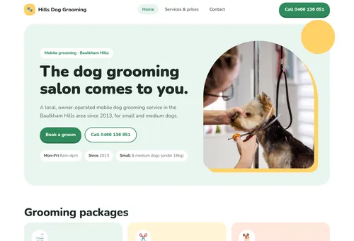 Concept design for a mobile dog grooming website